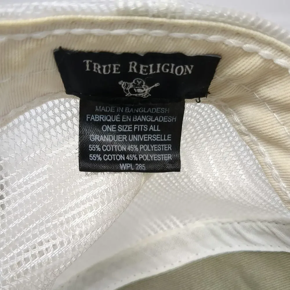 True Religion Trucker Hat White Blue Red One Size All Over Print Mesh Logo